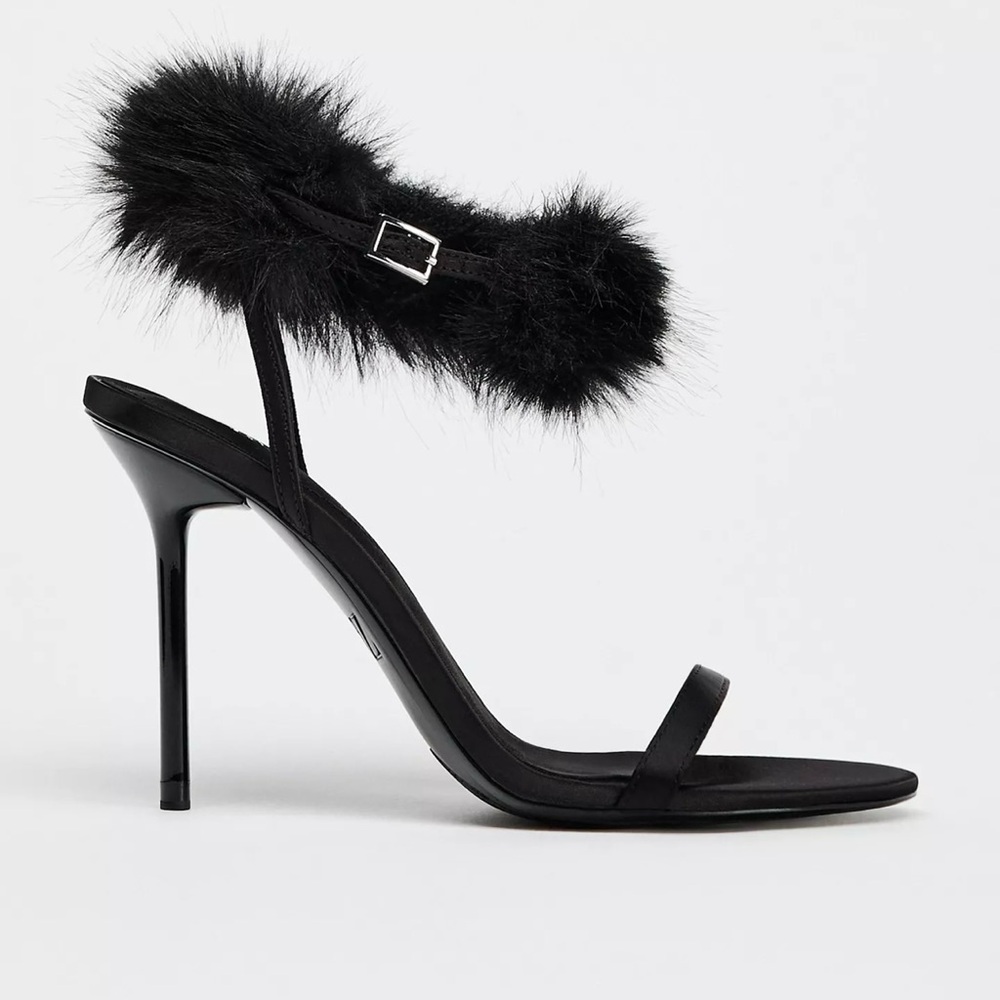 Zara Black Fur Strap Heels